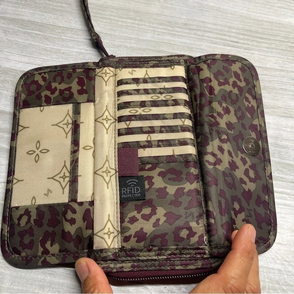 Lug Kickflip 3 Berry Khaki Leopard Print RFID Wristlet Wallet no crossbody strap